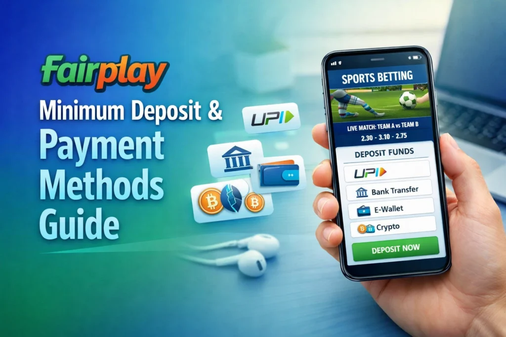 Fairplay minimum deposit and payment methods guide showing UPI, bank transfer, digital wallet and crypto payment options.