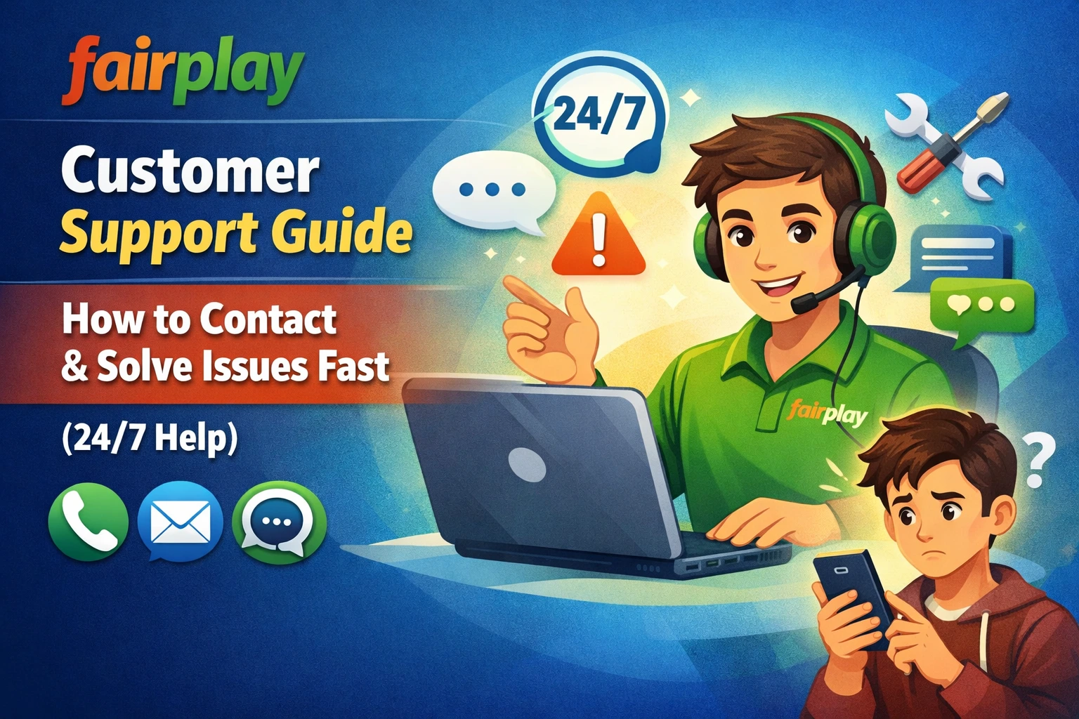 Fairplay customer support help center showing 24/7 live chat, WhatsApp support, and email assistance for quick issue resolution in India